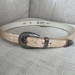 LANDES Faux Leather Belt Opalescent Cream Colour Crocodile Pattern Western Chic
